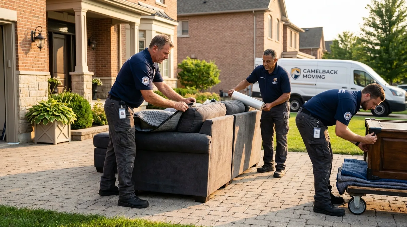Large estate moving crew wrapping furniture in Lovell, ME